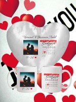 Декоративна възглавница  с дата, месец, година, инициали, СНИМКА + чаша със същия дизайн