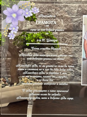 Грамота за Най-добрия учител със снимка