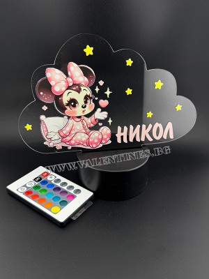 LED ЛАМПА ОБЛАК -  МИНИ МАУС С ПЕРСОНАЛИЗИРАНА ИМЕ НА ДЕТЕТО