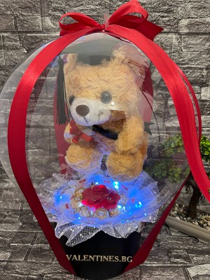 Кутия с балон и въртящо се мече за завършване 