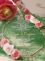 Луксозна сватбена покана за КУМОВЕ - рози осмоъгълна от акрилно стъкло