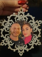 Персонализирана Двустранна снежинка за елха със снимка и брокат