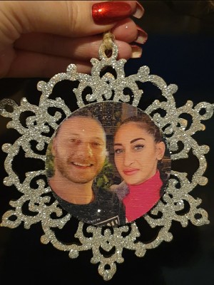 Персонализирана Двустранна снежинка за елха със снимка и брокат