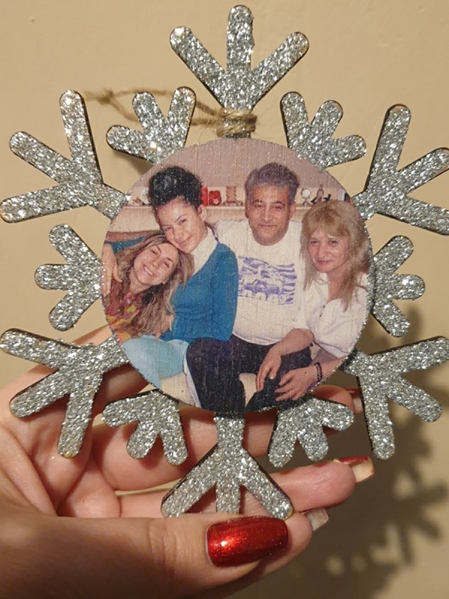 Персонализирана Коледна снежинка за елха със снимка брокат