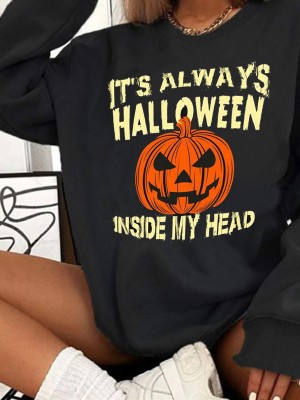 Дамска ватирана блуза за Хелоуин "Винаги е Хелоуин в главата ми" Дамска ватирана блуза за Хелоуин "Винаги е Хелоуин в главата ми"